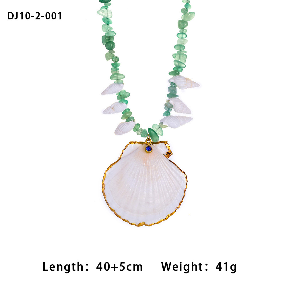 Collares colgantes para mujer con cuentas de aventurina verde y conchas marinas h5Imagen2
