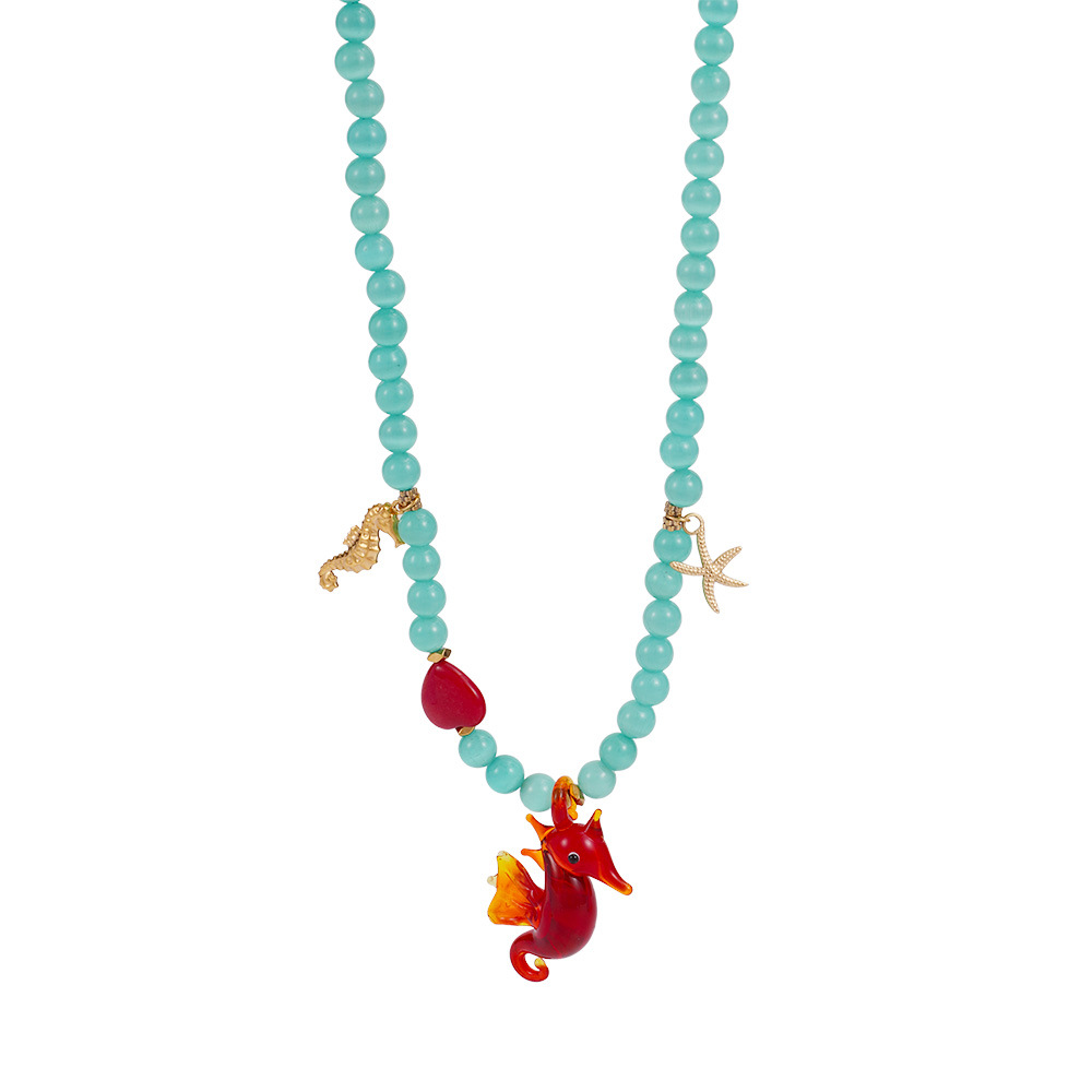 1 Piece Vivid Series Vacation Glass Sea Horse Stainless Steel Gold Color Natural Stone Women's Beaded Necklaces h5Picture6