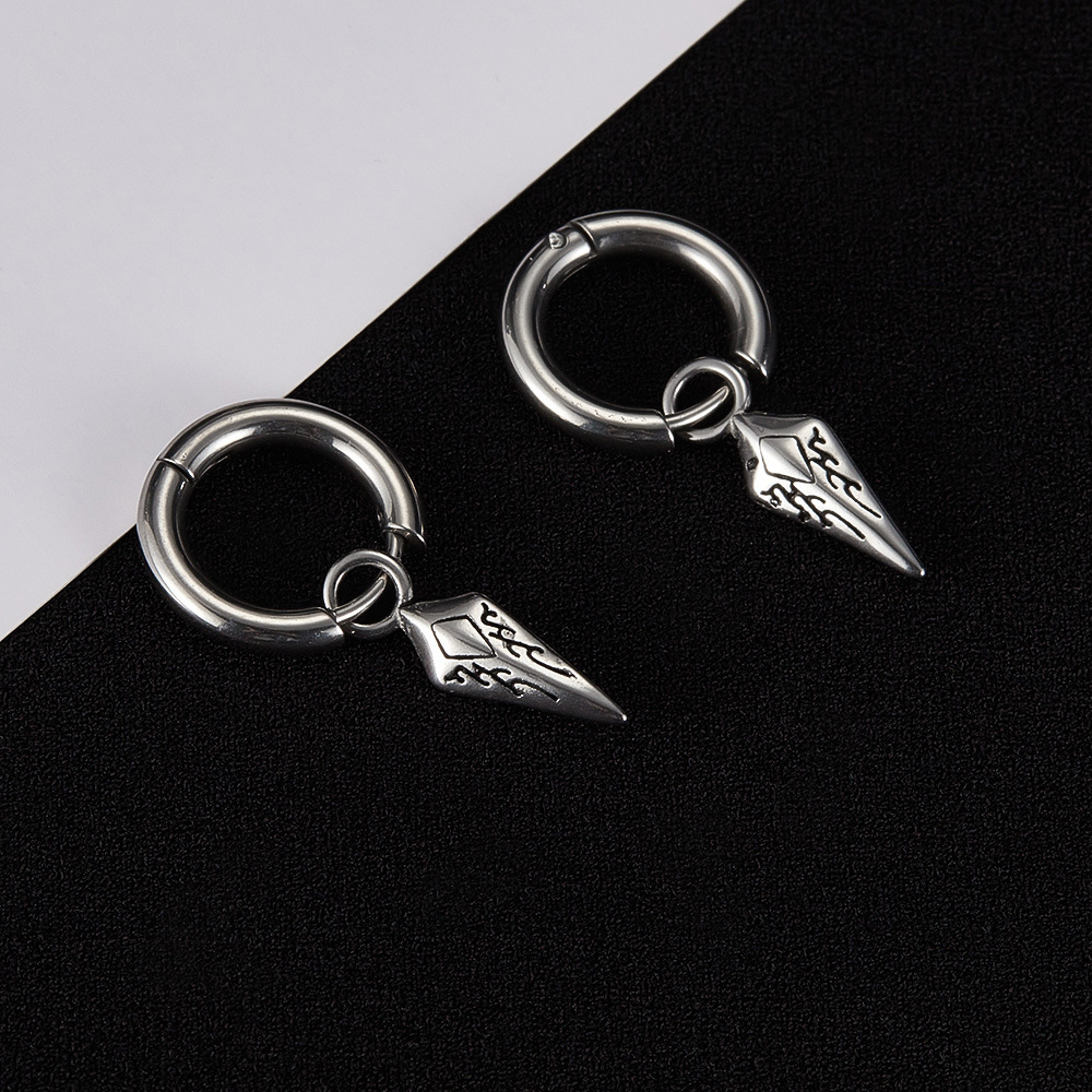 1 Çift Karmaşık Ok Şekli Paslanmaz Çelik Erkek Küpe h5Resim6