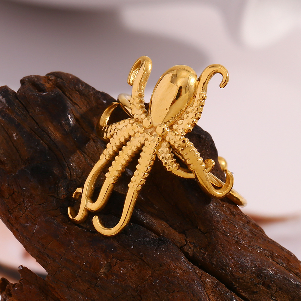 Octopus Stainless Steel Gold Color Adjustable Rings h5Picture6