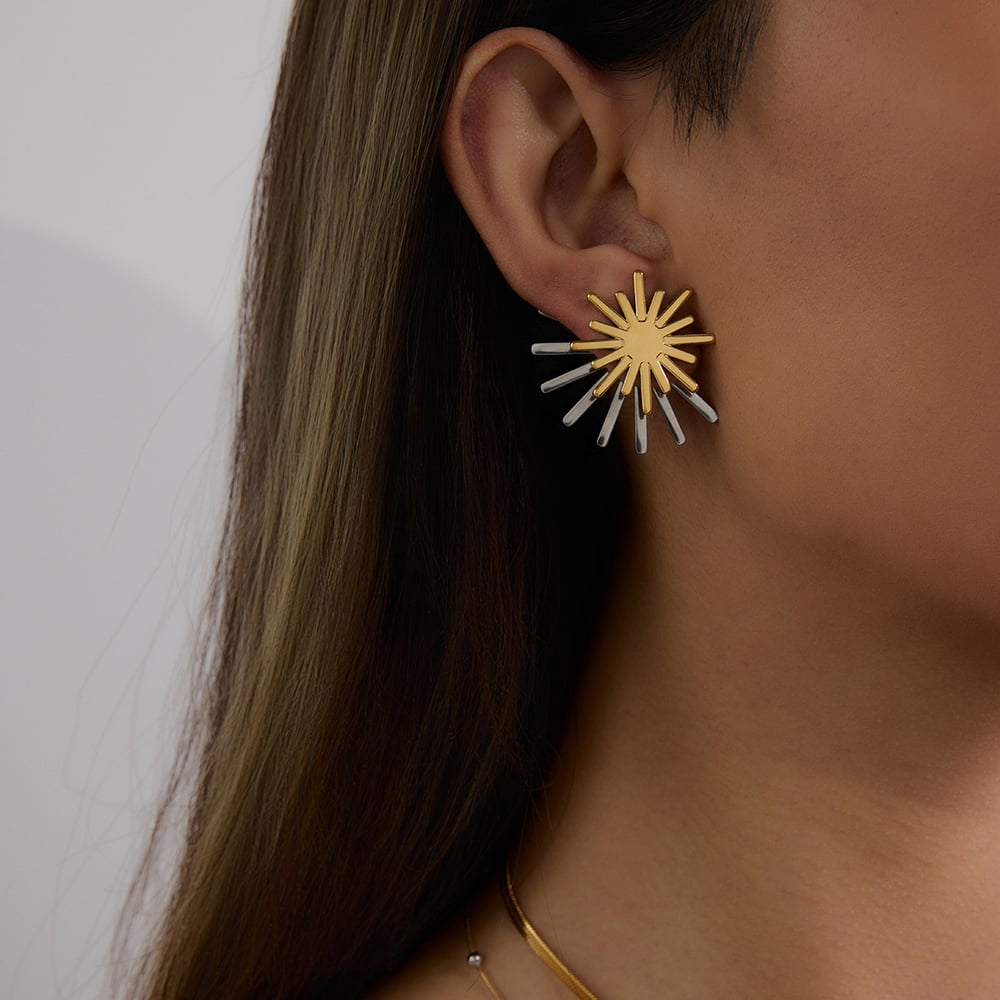 Sun Stainless Steel Gold Color Women's Stud Earrings Picture4