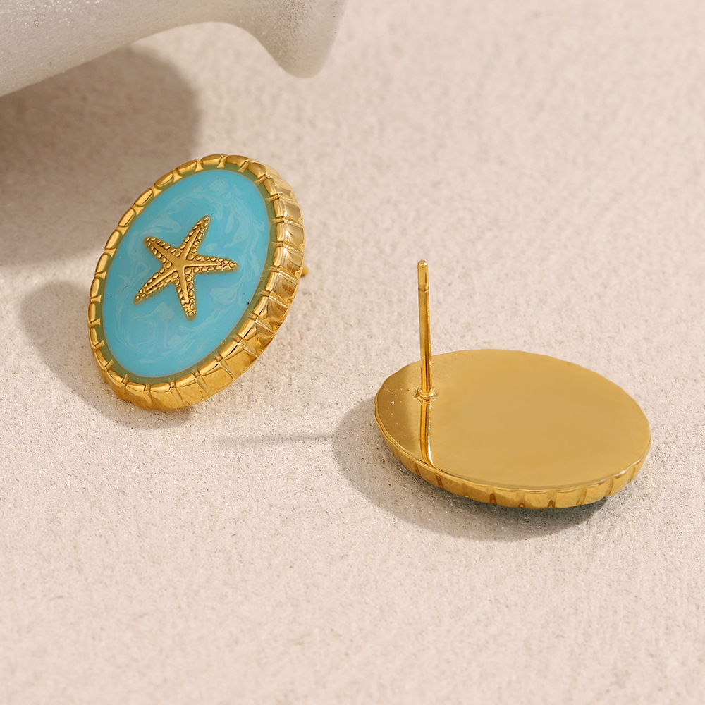 Vintage Light Luxury Starfish Color Clash Stainless Steel Women's Earrings Picture4