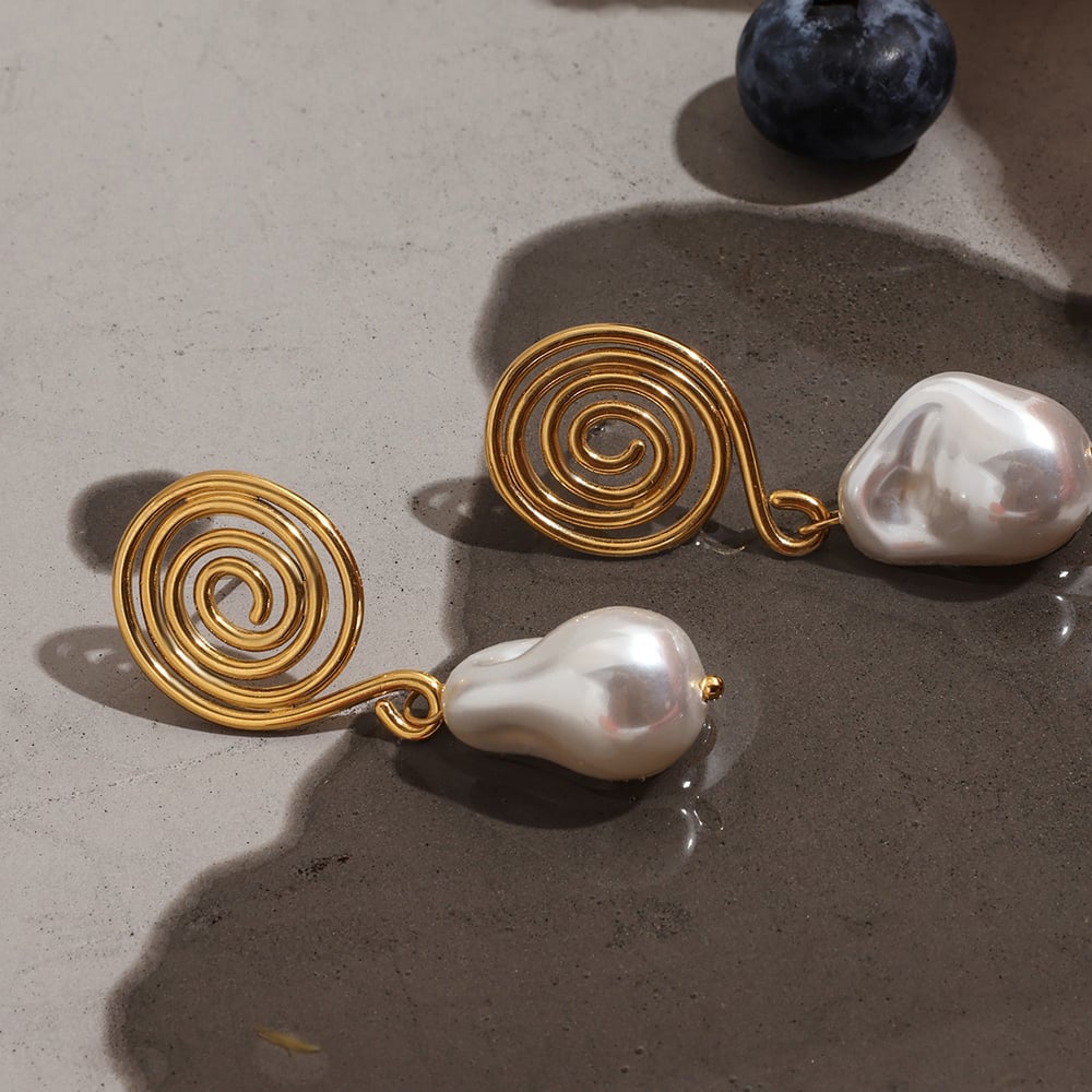 Vortex Shape Stainless Steel Gold Color Drop Earrings h5Picture6