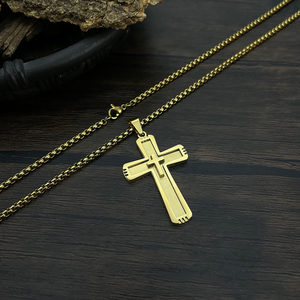 1 Piece Modern Cross Stainless Steel Gold Color Men's Pendant Necklaces Picture4