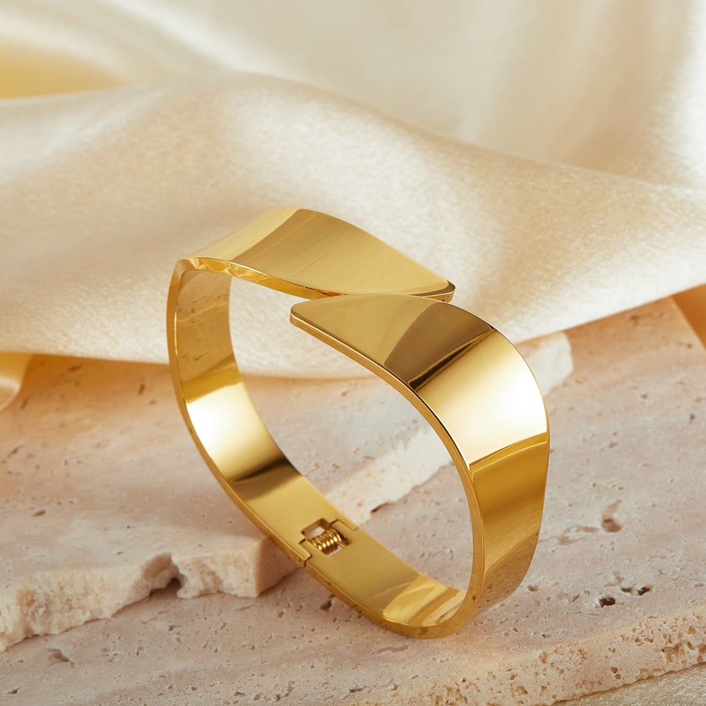 1 Piece Minimalist Series Simple Circle Stainless Steel Gold Color Women's Bangles h5Picture5