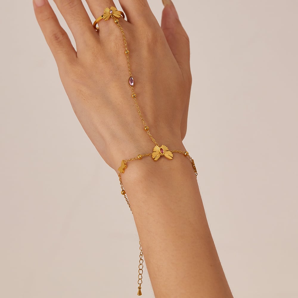 1 Piece Exquisite Series Daily Butterfly Stainless Steel Gold Color Women's Chain Bracelets With Ring h5Picture5