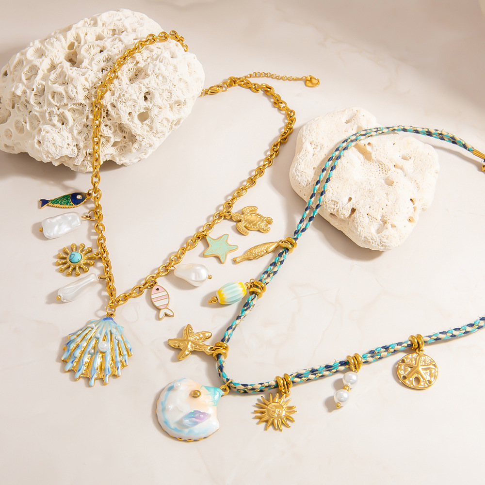 Vacation Series Shell Stainless Steel Gold Color Pendant Necklaces h5Picture4