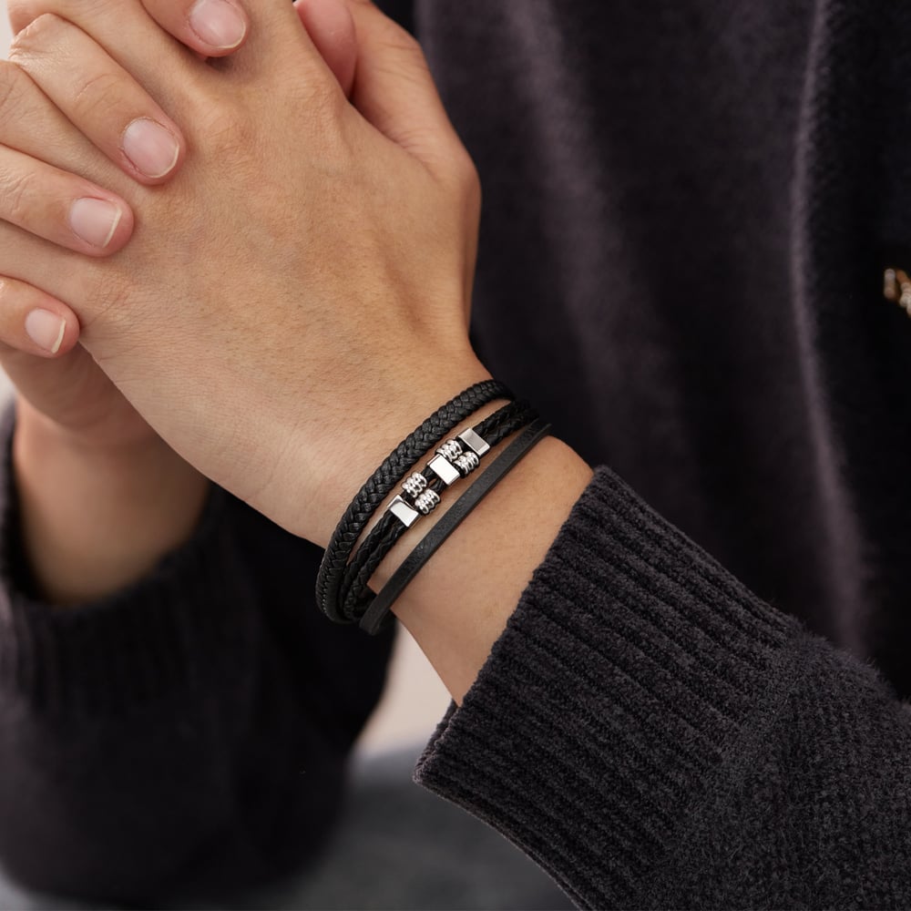 Pulseras de acero inoxidable para hombre, diseño geométrico punk, serie simple, 1 pieza Imagen4