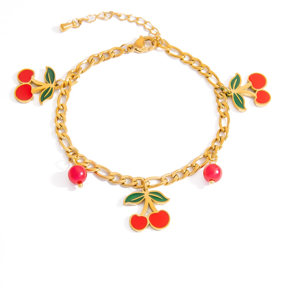 Yağ lekesi Sırlı Meyve Paslanmaz Çelik Altın Rengi Kadın Charm Bilezikleri