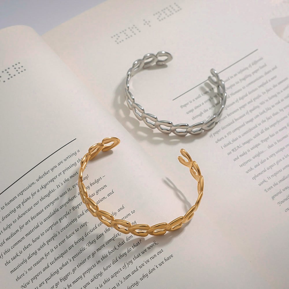 Daily Geometric Stainless Steel Gold Color Cuff Bracelets h5Picture4