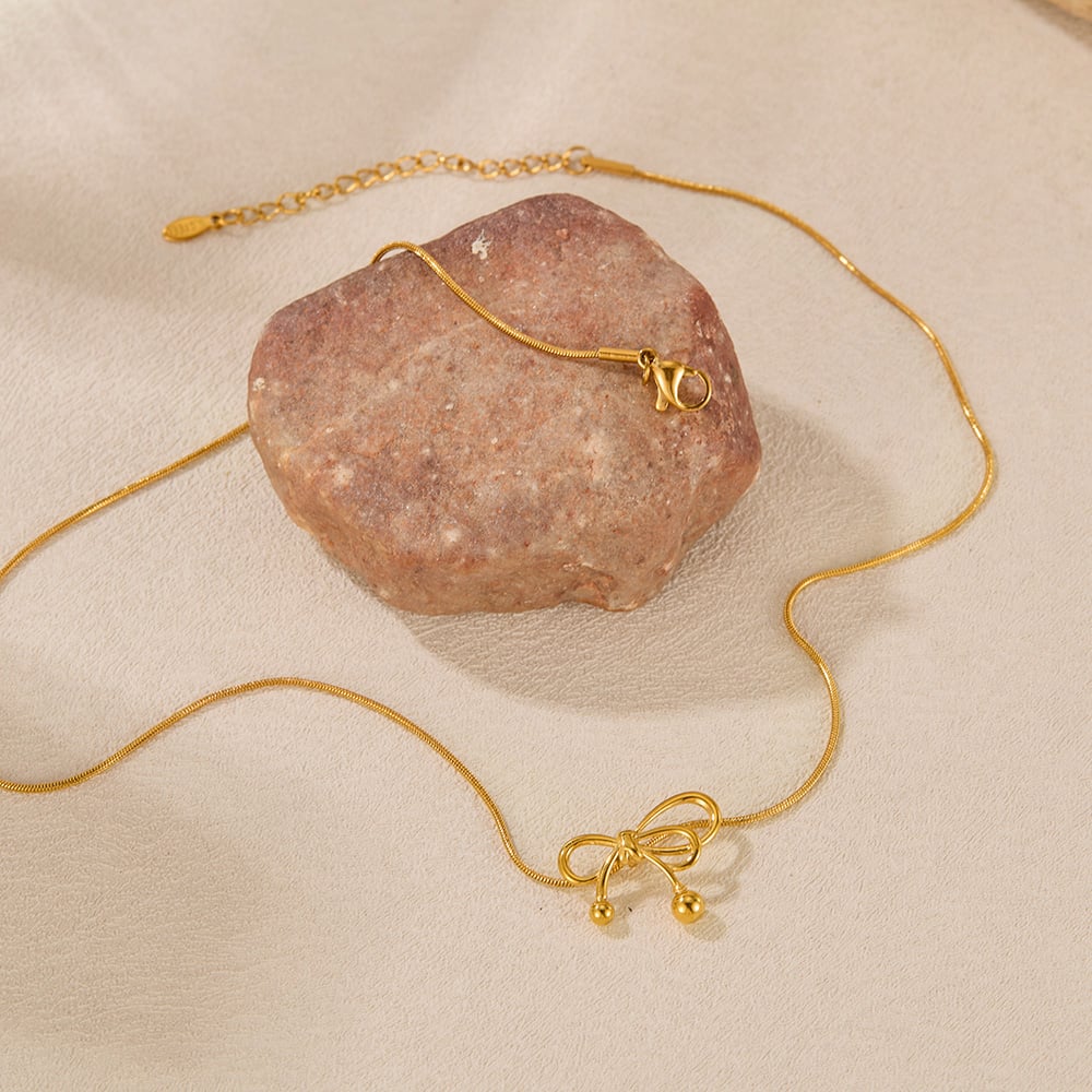 1 Stück Simple Series Daily Bow Knot Edelstahl Goldfarben Damen-Anhänger-Halsketten h5Bild4