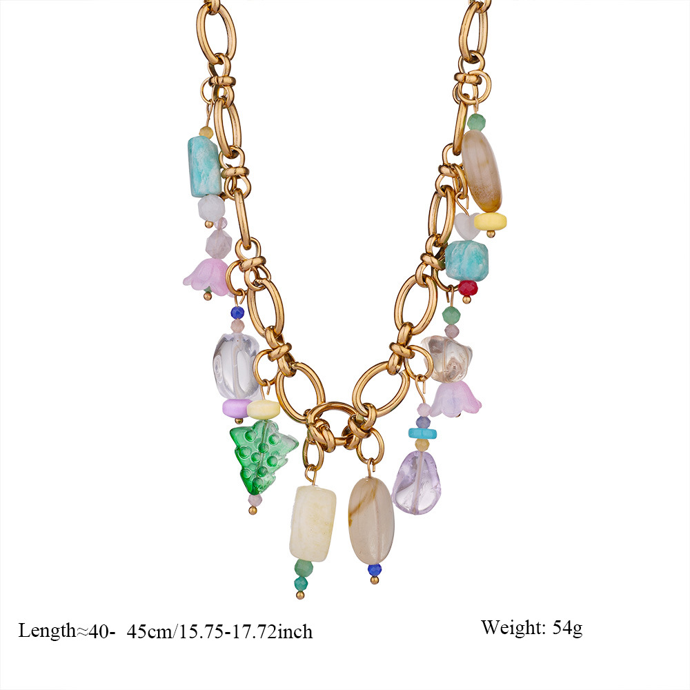 Designable Irregular Natural Stone Stainless Steel Gold Color Women's Pendant Necklaces h5Picture2