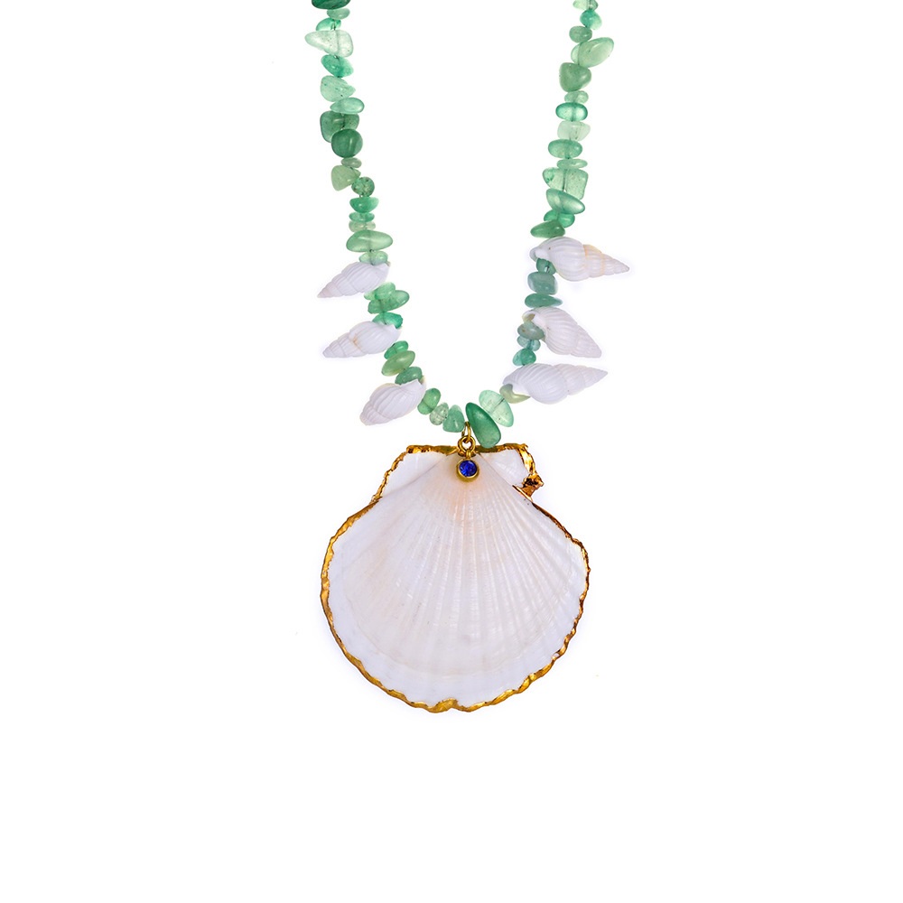 Collares colgantes para mujer con cuentas de aventurina verde y conchas marinas h5Imagen6