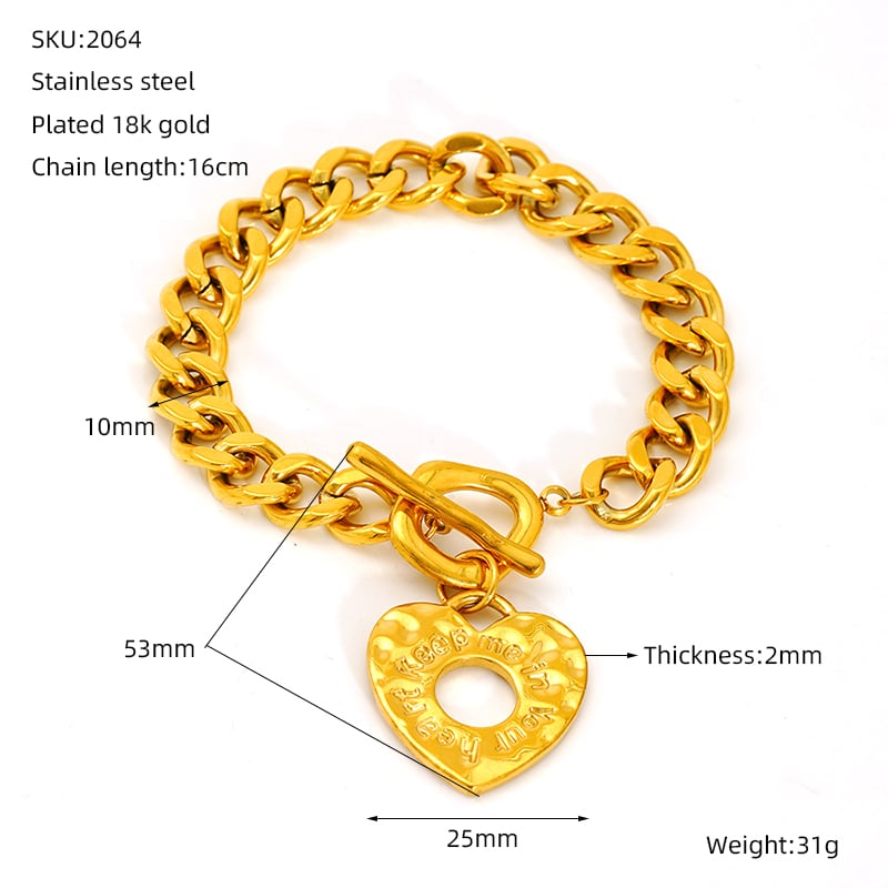Heart Stainless Steel Gold Color Charm Bracelets Picture2