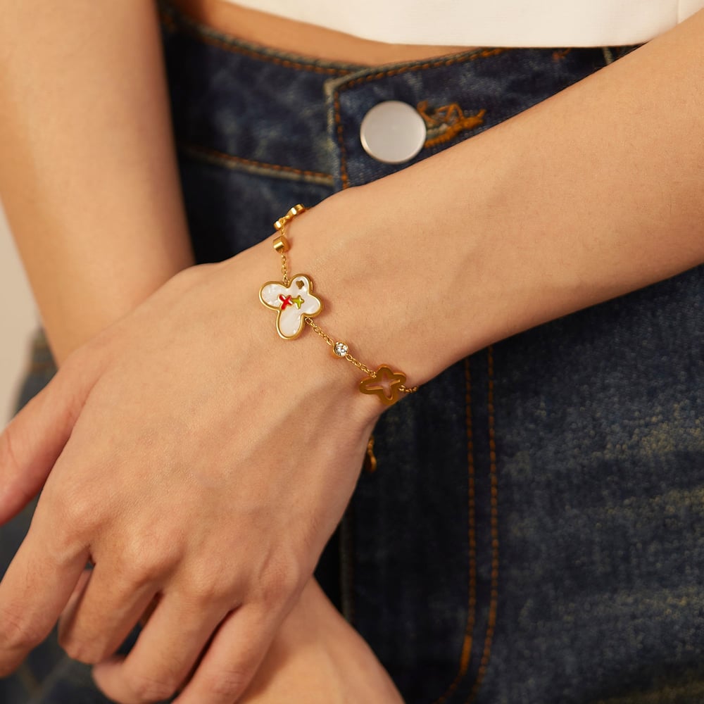 1 Piece Vivid Series Daily Butterfly Shape Colorful Stainless Steel Gold Color Women's Chain Bracelets h5Picture4