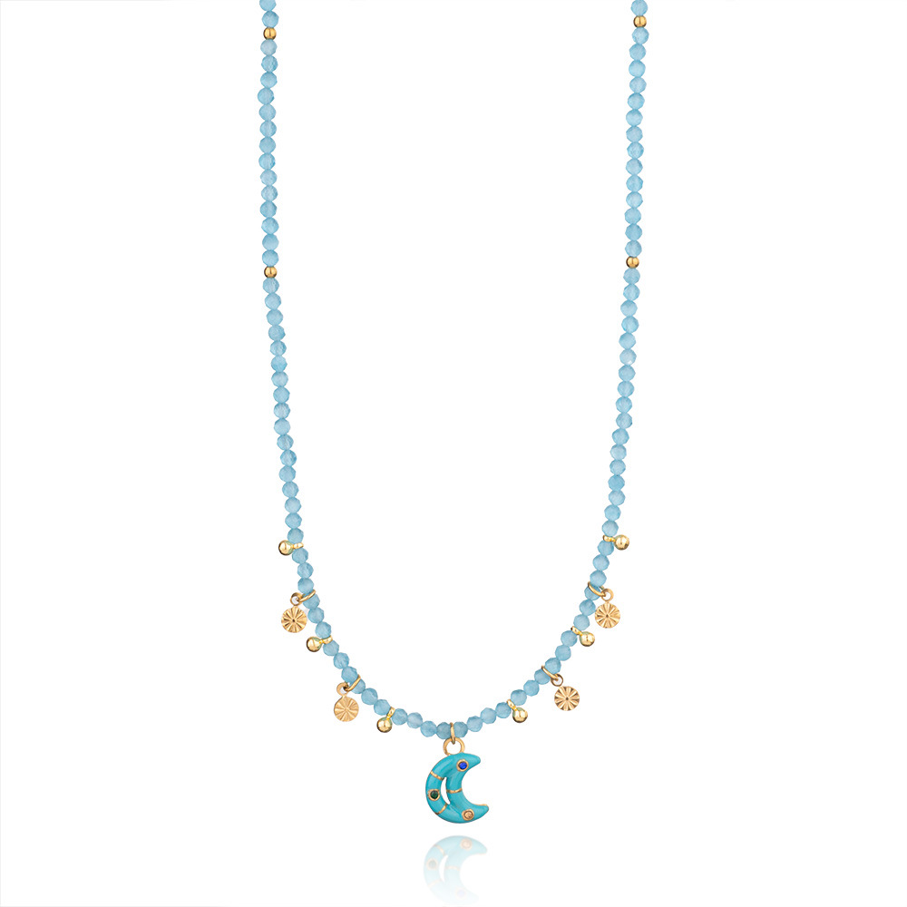 1 Piece Gorgeous Series Elegant Moon Stainless Steel Gold Color Natural Stone Women's Pendant Necklaces h5Picture11