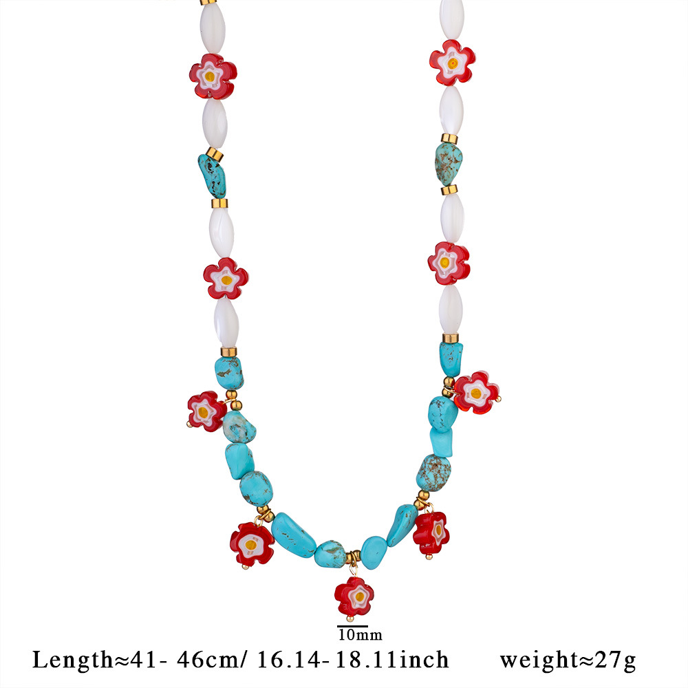 Turquoise Flower Stainless Steel Gold Color Natural Stone Women's Beaded Necklaces h5Picture2