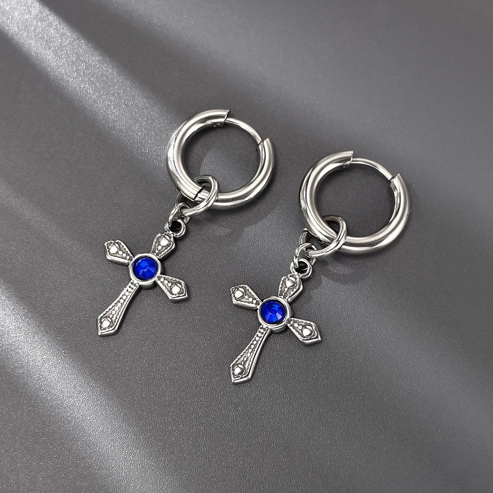 Orecchini da uomo in acciaio inossidabile con croce luminosa Immagine2