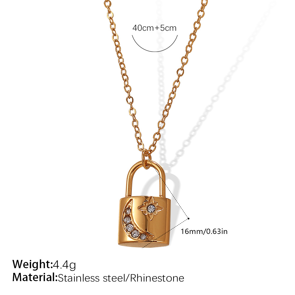 Collares colgantes de acero inoxidable color dorado con cerradura h5Imagen2