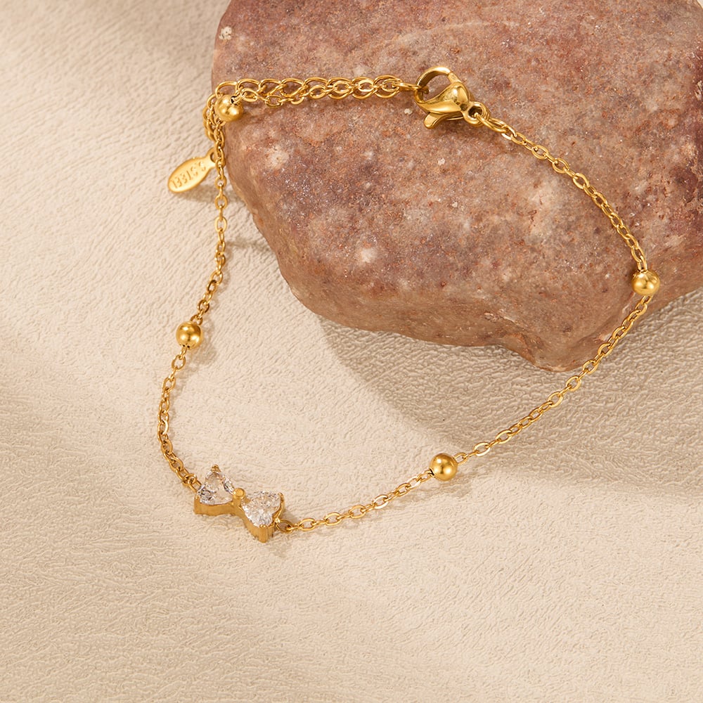 1 Stück Simple Series Daily Bow Knot Edelstahl Goldfarben Damen Charm Armbänder h5Bild4