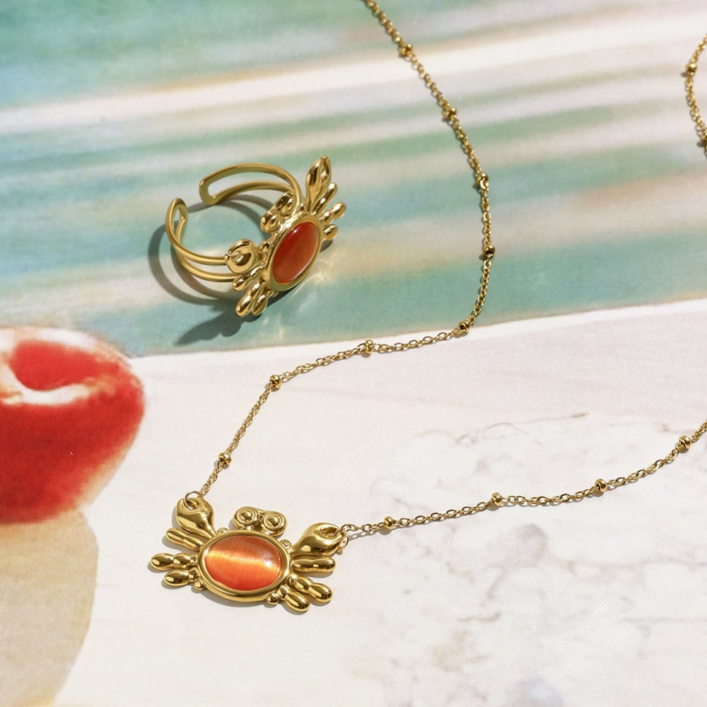 Cute Crab Stainless Steel Gold Color Statement Ring & Necklace Picture3