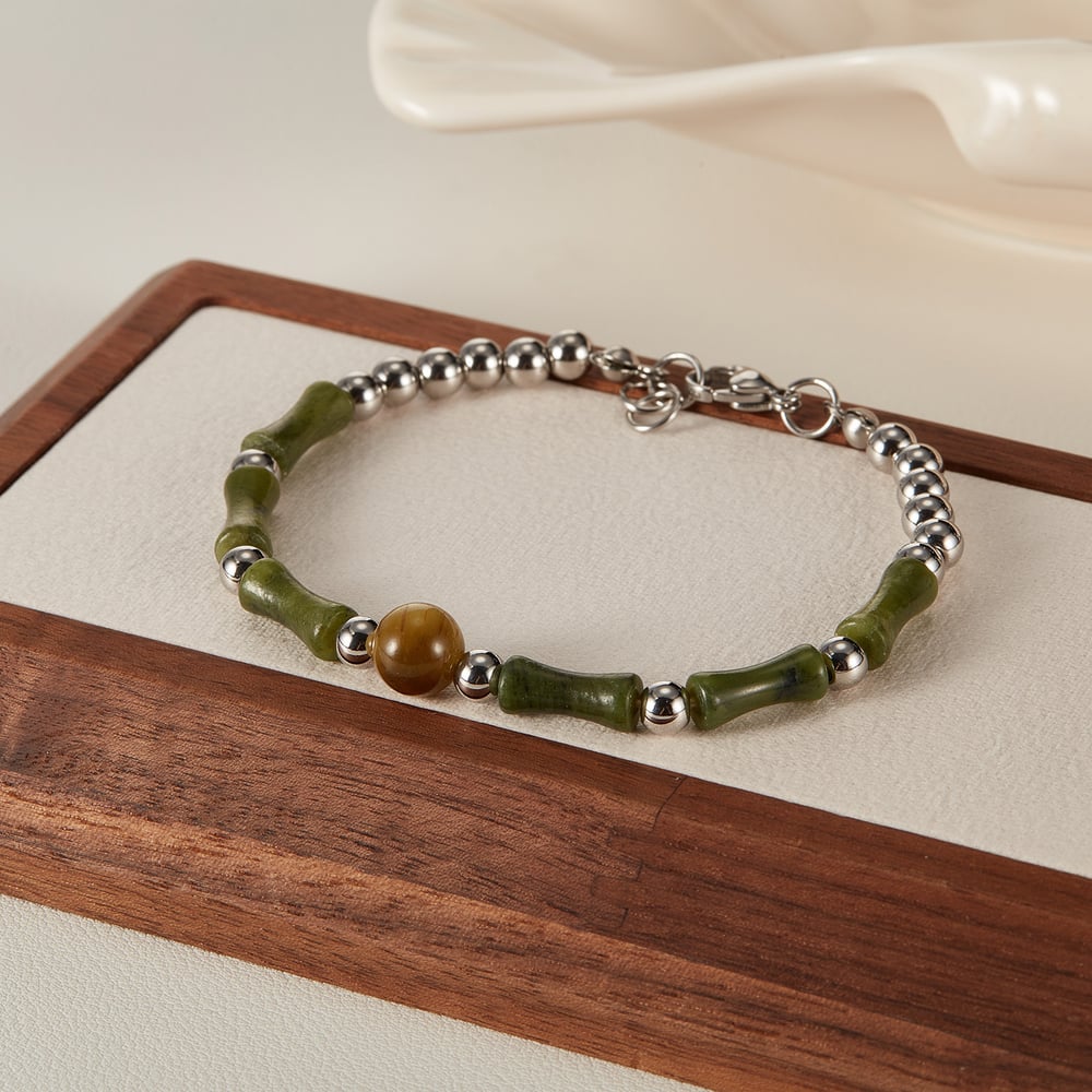 Pulseras de cadena de acero inoxidable para hombre con piedras naturales y patchwork diario Imagen5