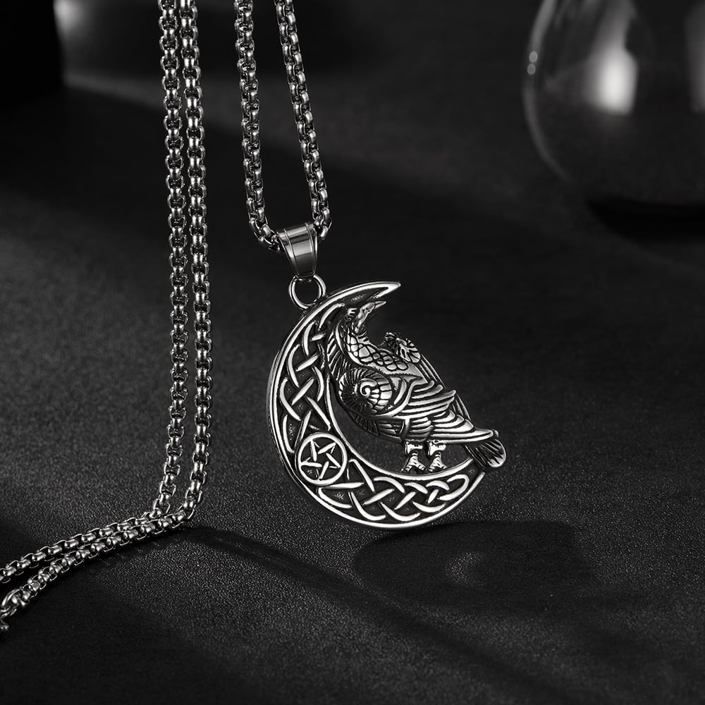 Collares vintage de acero inoxidable con diseño de cuervo para hombre Imagen3