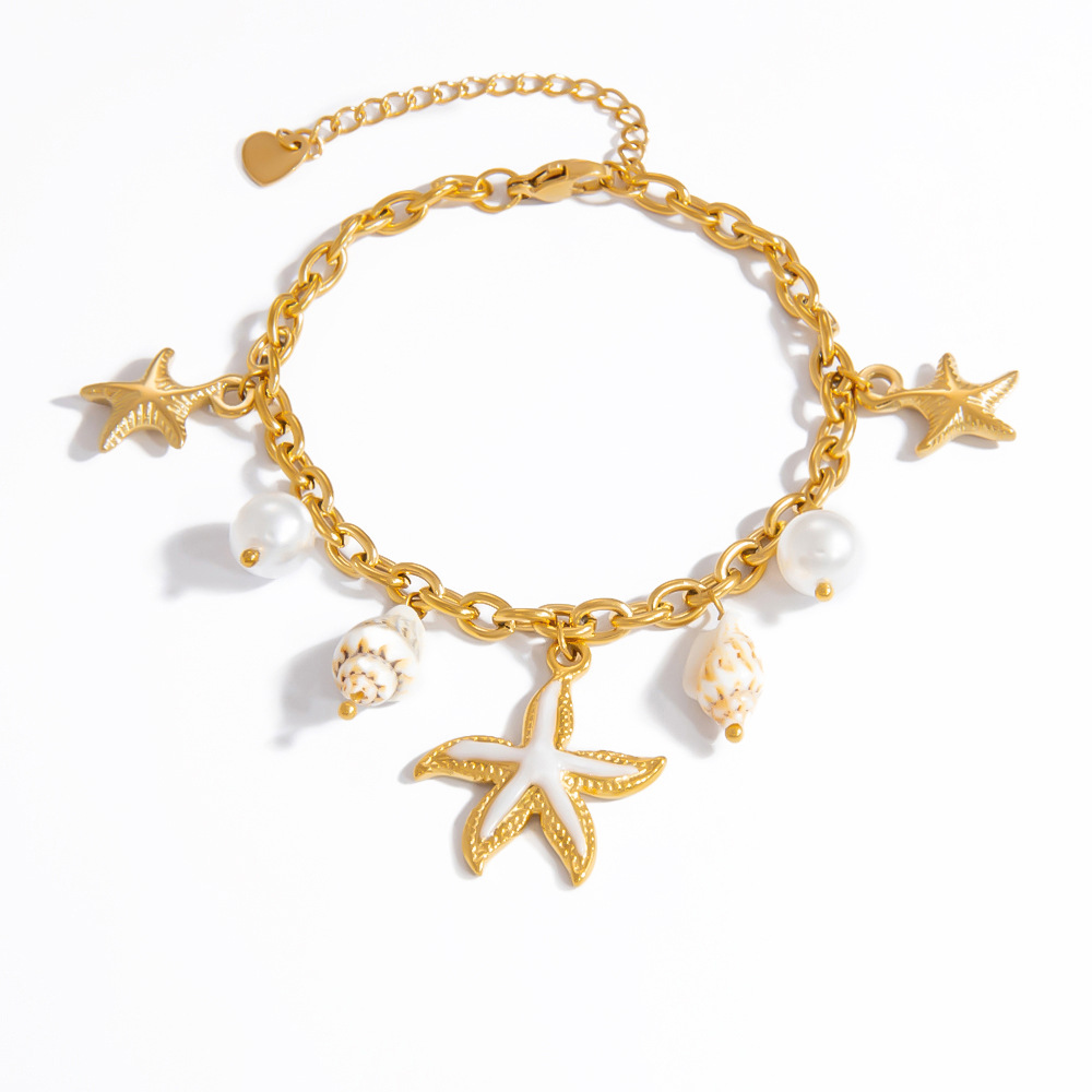 Starfish Stainless Steel Gold Color Charm Bracelets Picture6