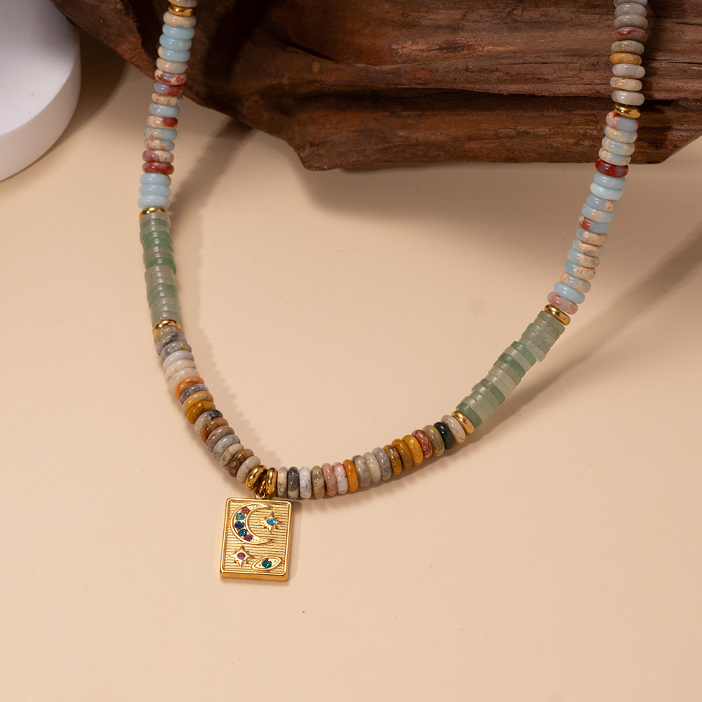 Natural Stone Rectangular Stainless Steel Gold Color Women's Beaded Necklaces Picture3