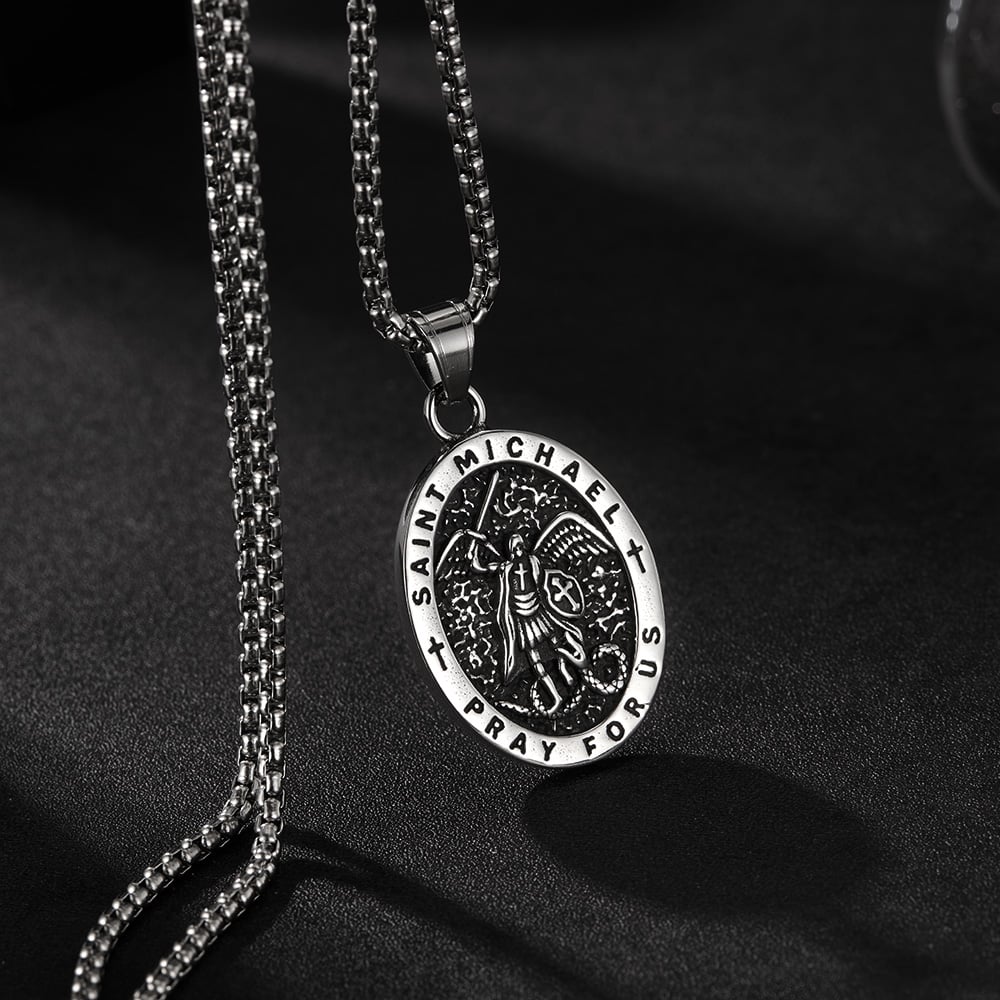 Classic Religious Oval Stainless Steel Men's Necklaces h5Picture4