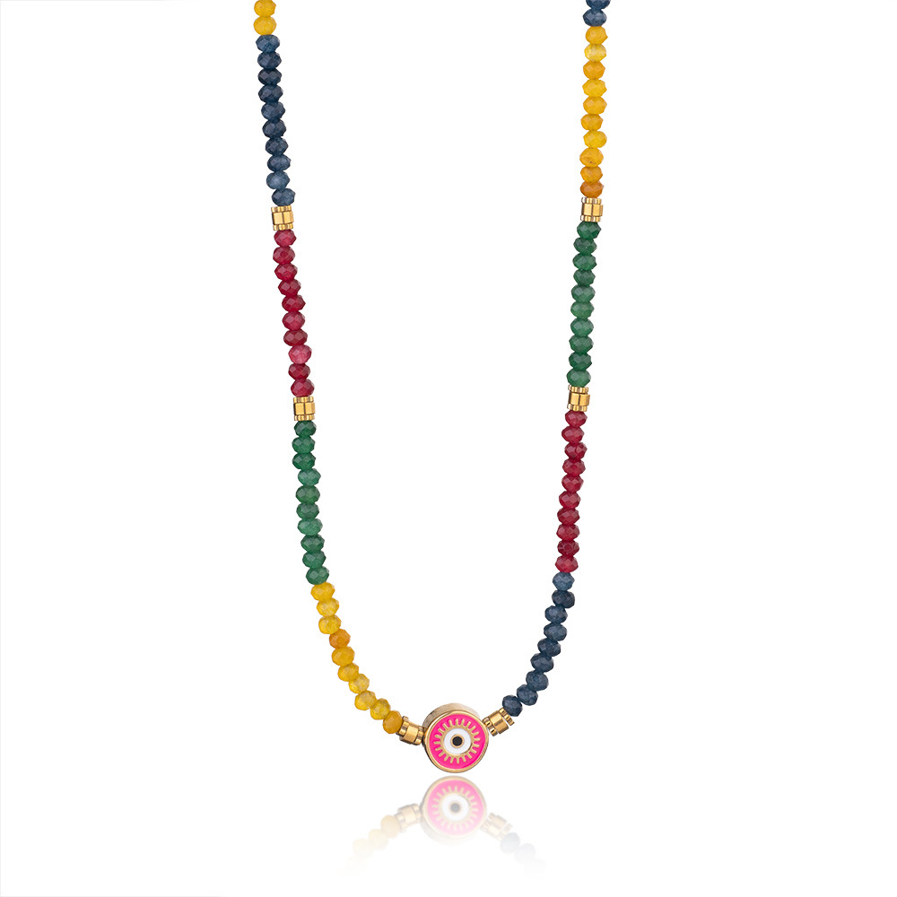 1 Piece Ethnic Series Classic Eye Pattern Stainless Steel Gold Color Women's Crystal Beaded Necklaces h5Picture6