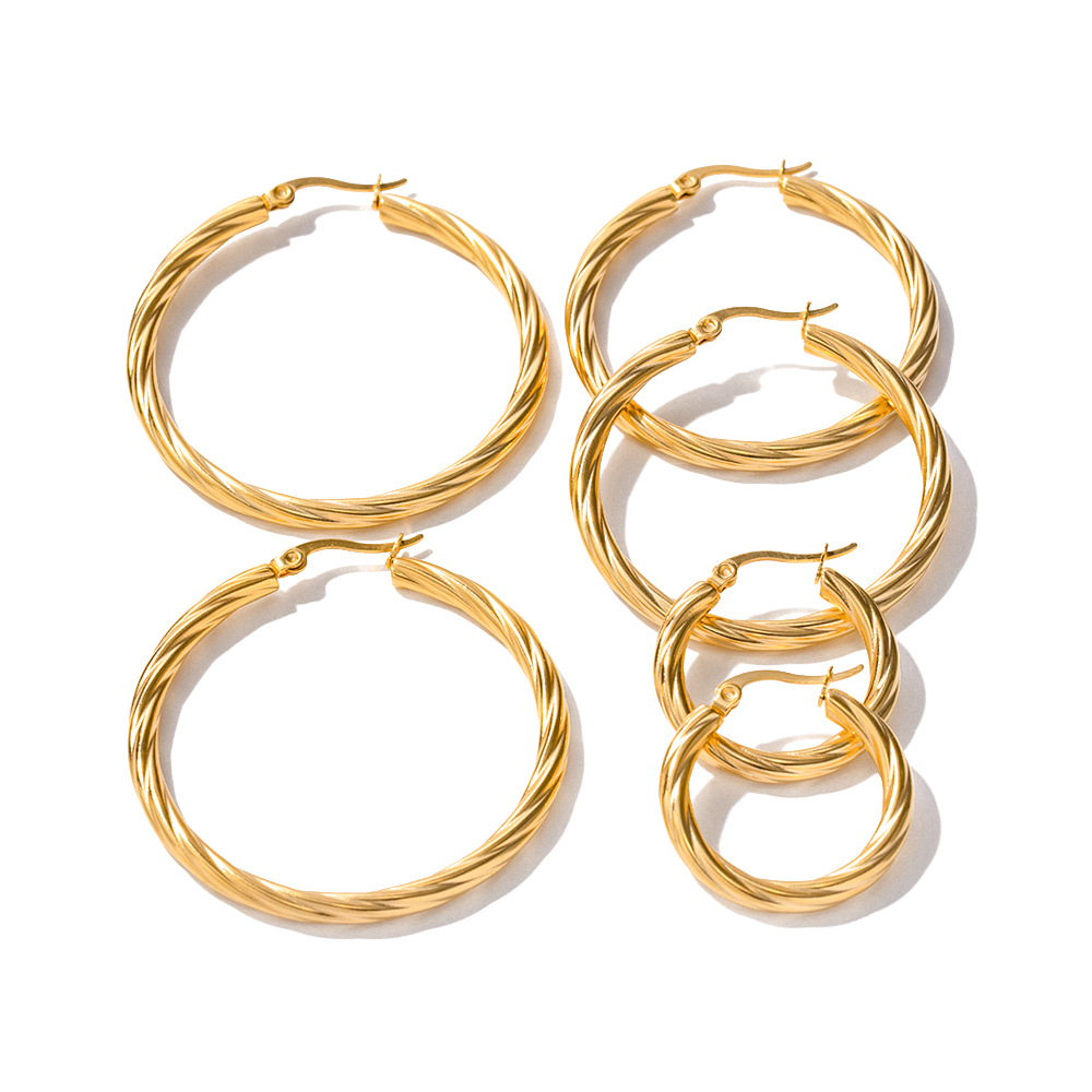Classic Stainless Steel Gold Color Hoop Earrings h5Picture4