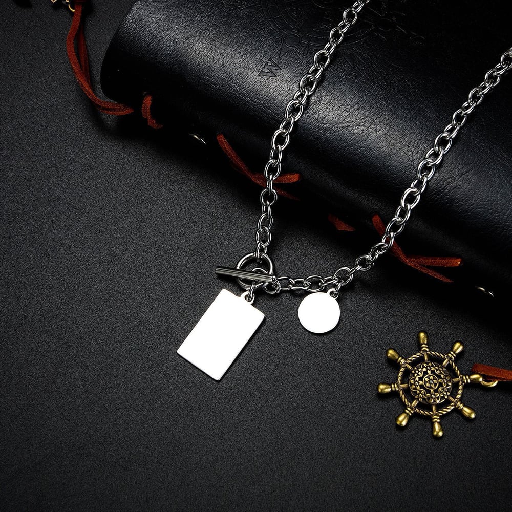 1 Parça Minimalist Dikdörtgen Paslanmaz Çelik Erkek Kolye Resim4