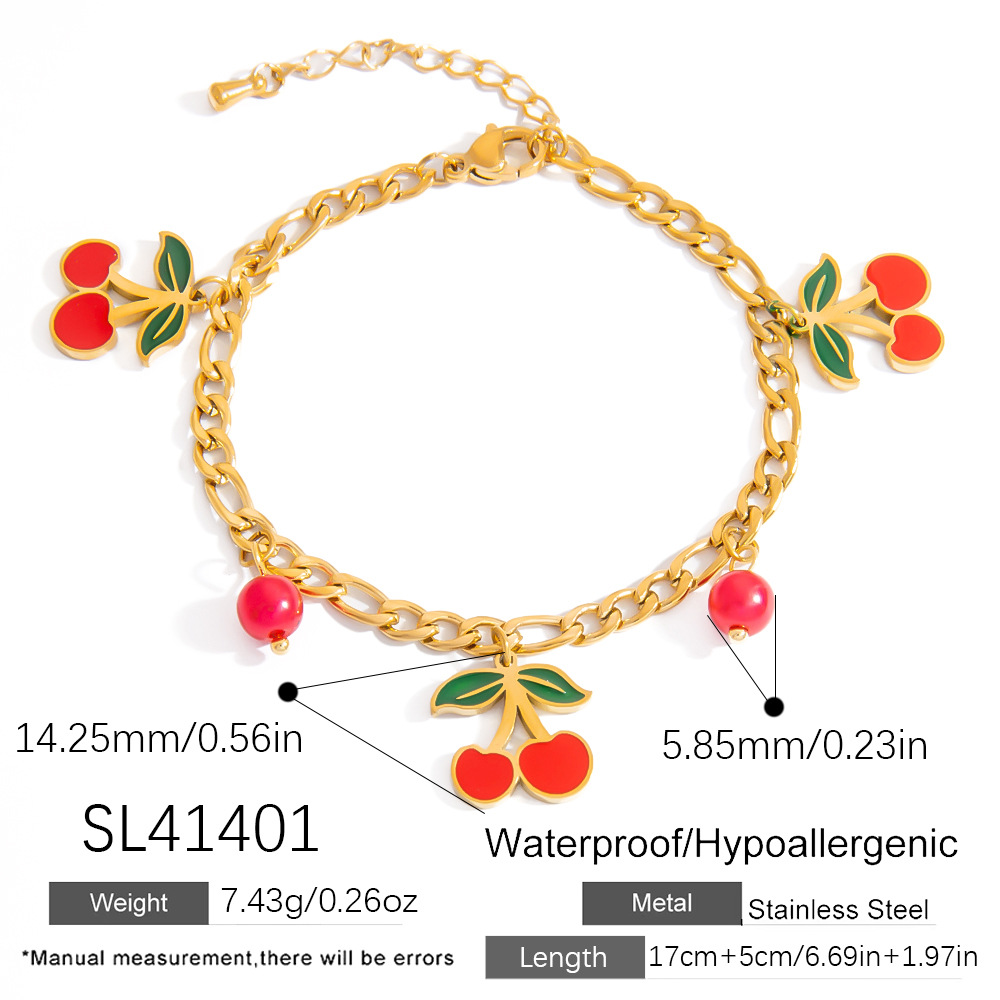 Yağ lekesi Sırlı Meyve Paslanmaz Çelik Altın Rengi Kadın Charm Bilezikleri h5Resim2