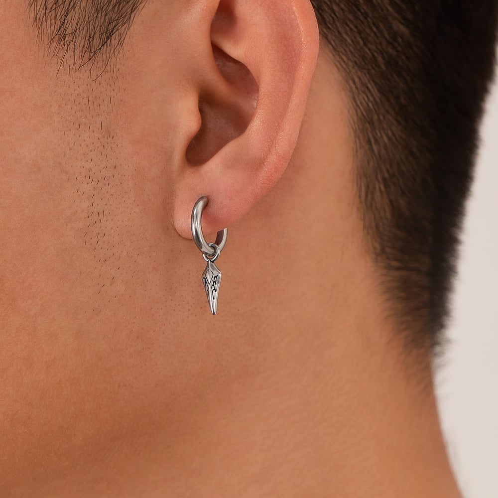 1 Çift Karmaşık Ok Şekli Paslanmaz Çelik Erkek Küpe h5Resim3