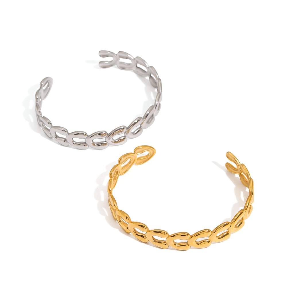 Daily Geometric Stainless Steel Gold Color Cuff Bracelets h5Picture5