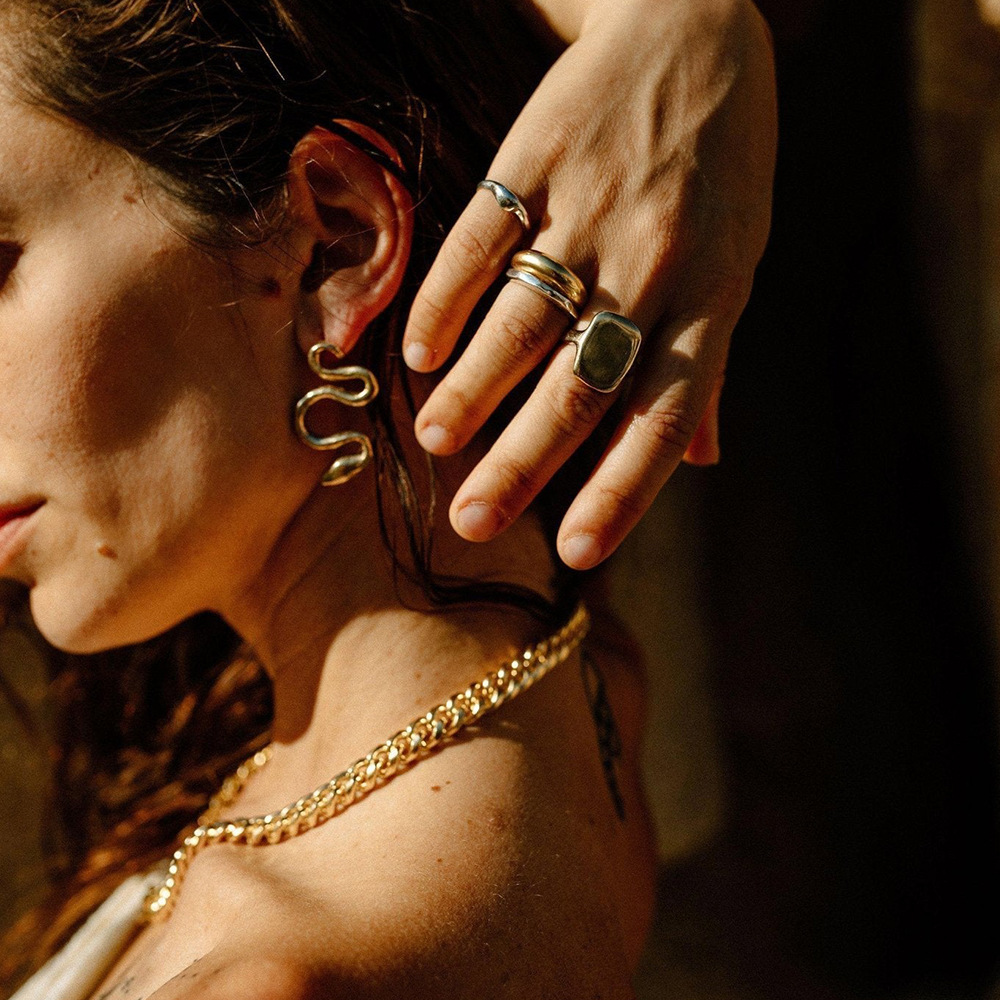 Modern Stainless Steel Snake Shape Gold Color Women's Stud Earrings h5Picture2