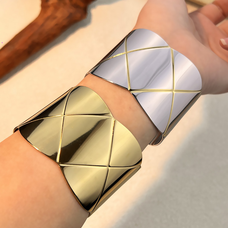 Mixed Color Plaid Stainless Steel Cuff Bracelets Picture3