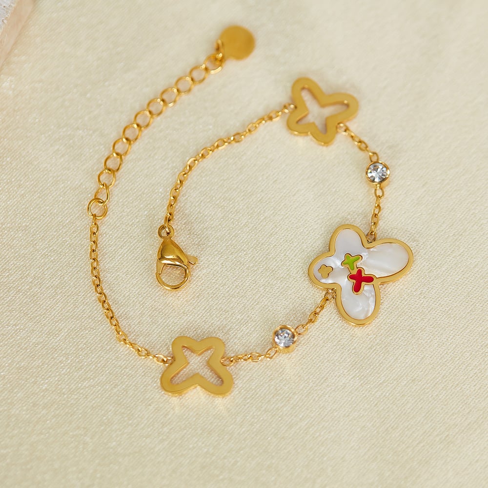 1 Piece Vivid Series Daily Butterfly Shape Colorful Stainless Steel Gold Color Women's Chain Bracelets h5Picture3