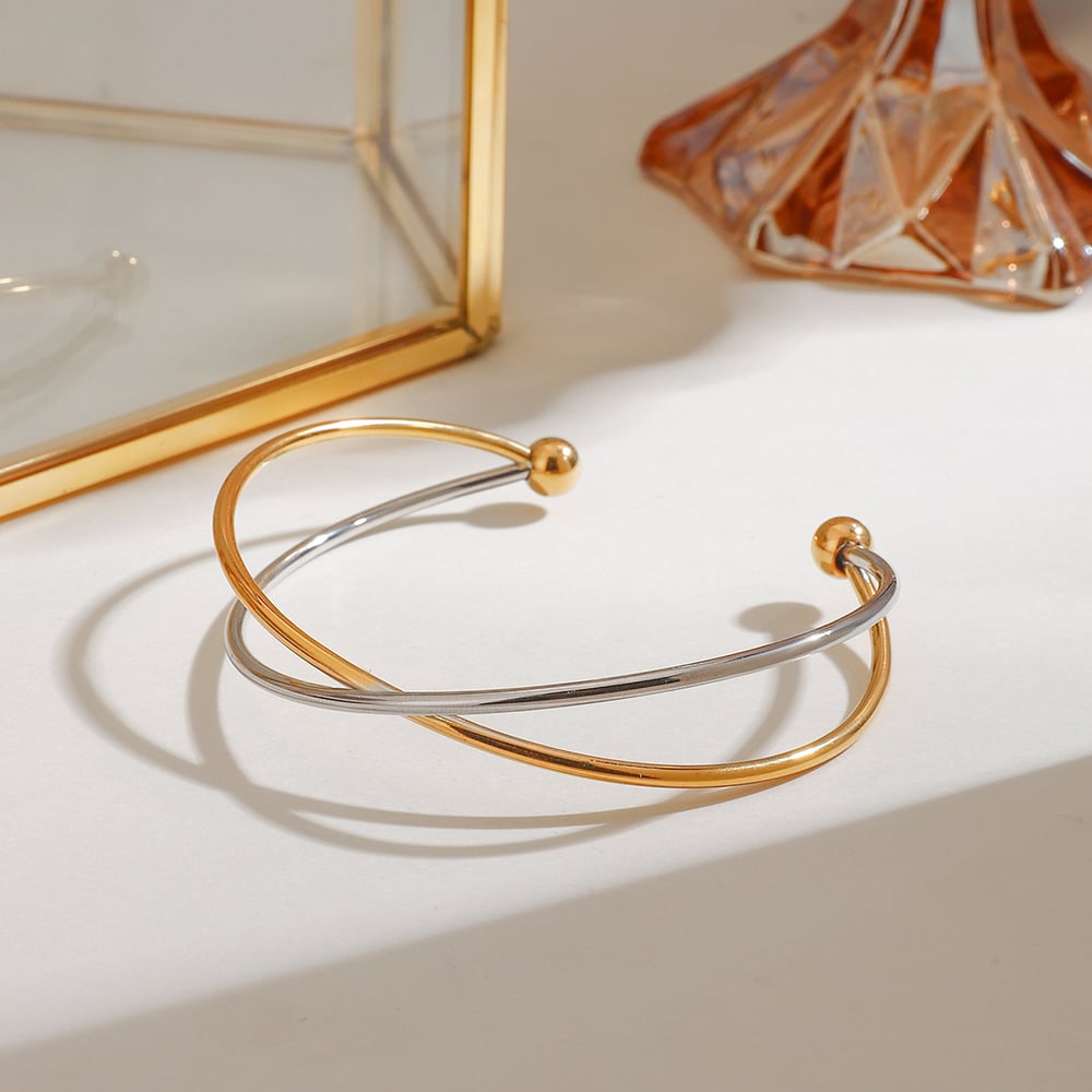 Simple Geometric Stainless Steel Mixed Color Cuff Bracelets Picture4