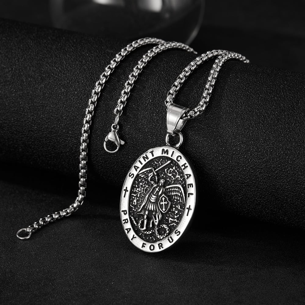 Classic Religious Oval Stainless Steel Men's Necklaces h5Picture3