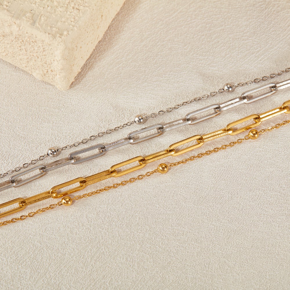 Squircle Çift Katmanlı Paslanmaz Çelik Altın Rengi Erkek Zincir Bileklikler h5Resim4