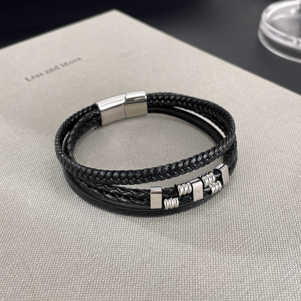 Pulseras de acero inoxidable para hombre, diseño geométrico punk, serie simple, 1 pieza Imagen3