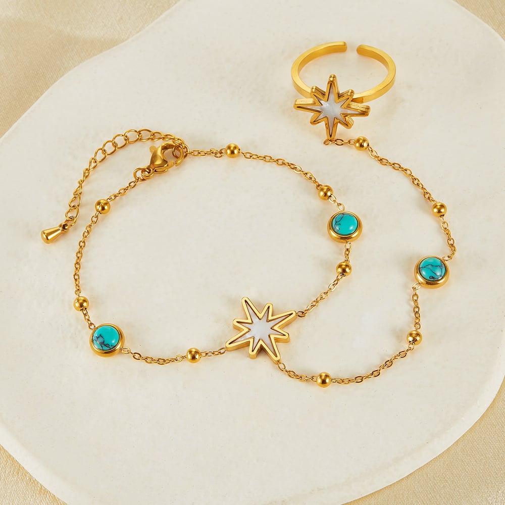 1 Piece Designable Series Daily Star Stainless Steel Gold Color Women's Chain Bracelets With Ring h5Picture3