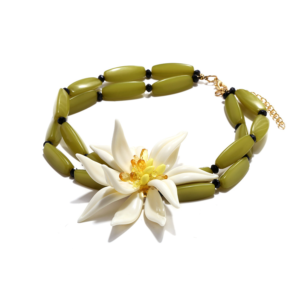 1 Piece Holiday Style Beaded Dimensional Large Flower Women's Beaded Necklaces Picture5