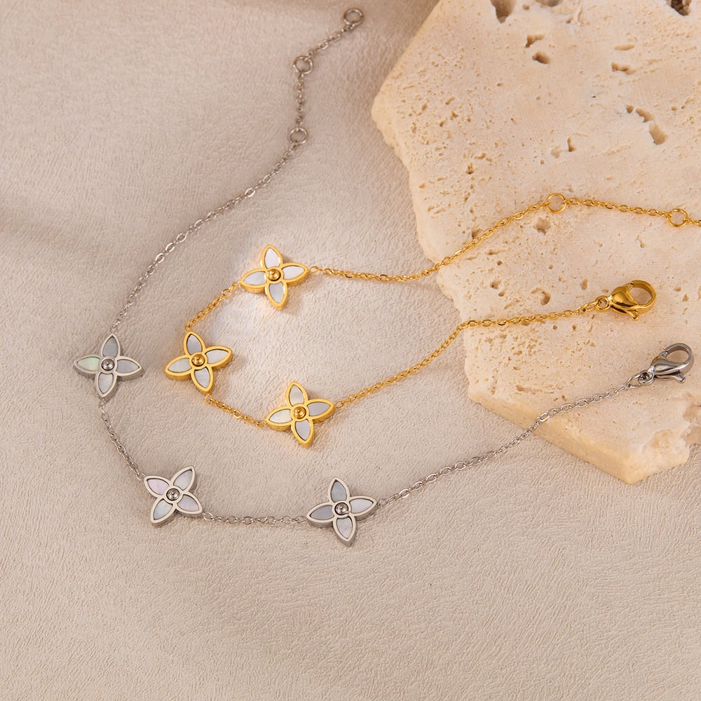 1 Piece Classic Series Exquisite Flower Stainless Steel Gold Color Shell Women's Chain Bracelets h5Picture4