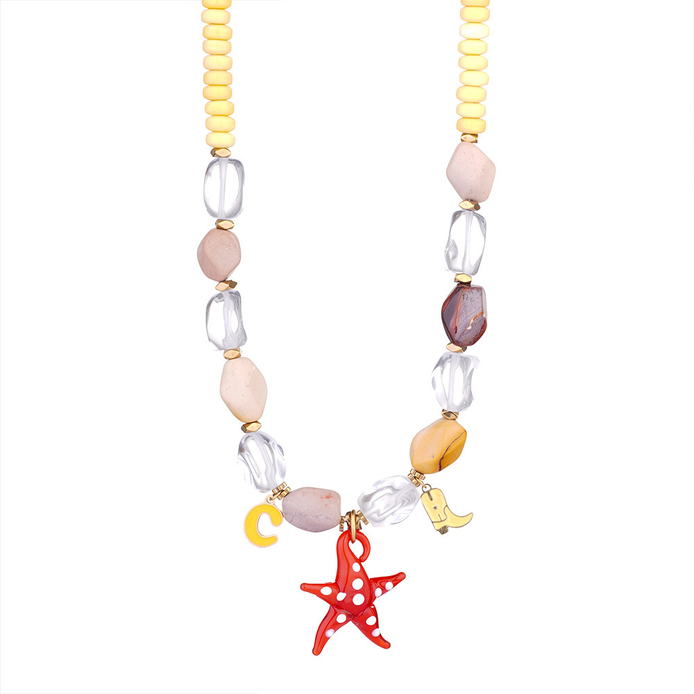 1 Piece Tropical Style Vacation Colorful Starfish Stainless Steel Gold Color Women's Beaded Necklaces h5Picture7