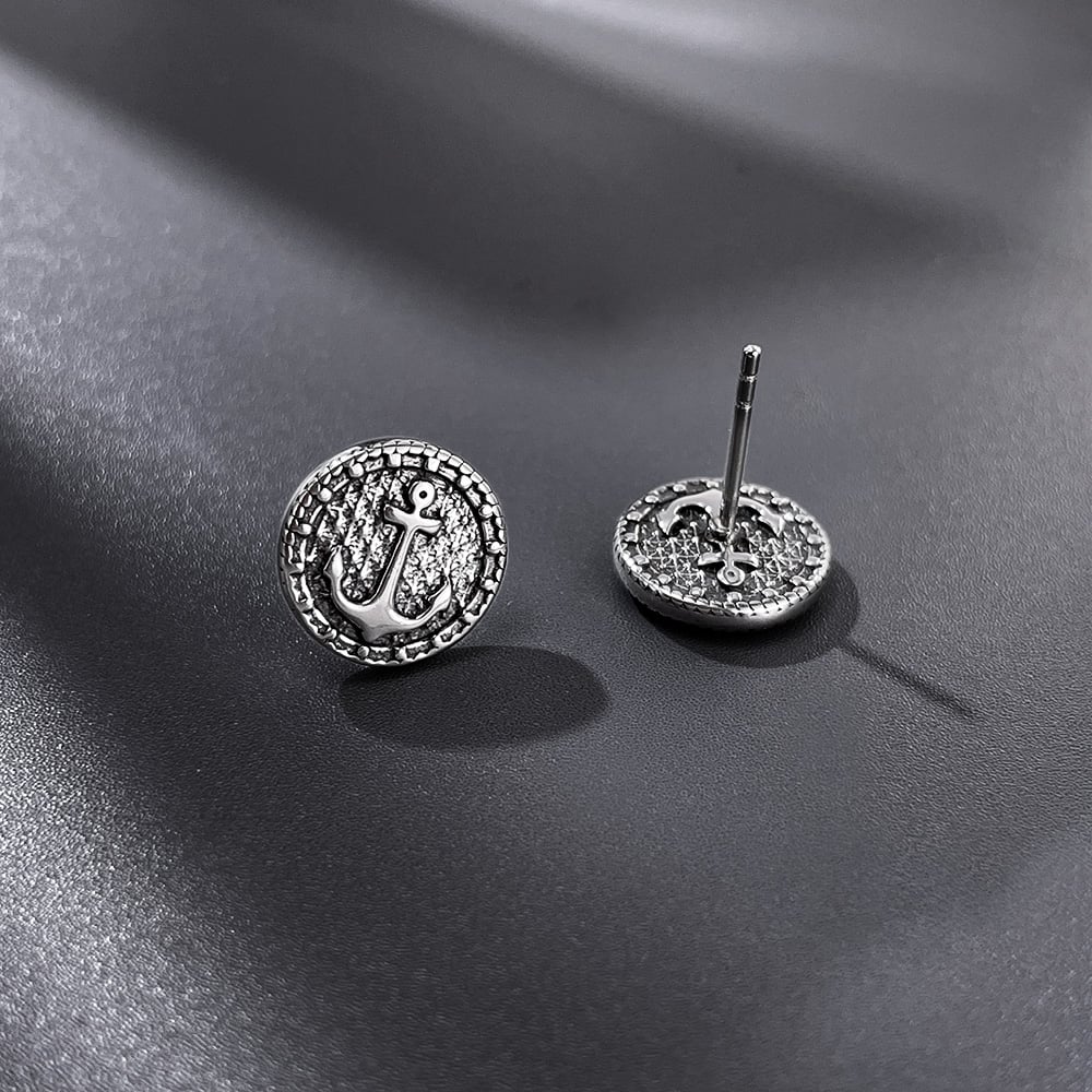 1 paio di orecchini da uomo in acciaio inossidabile con ancora da barca retrò moderna Immagine3