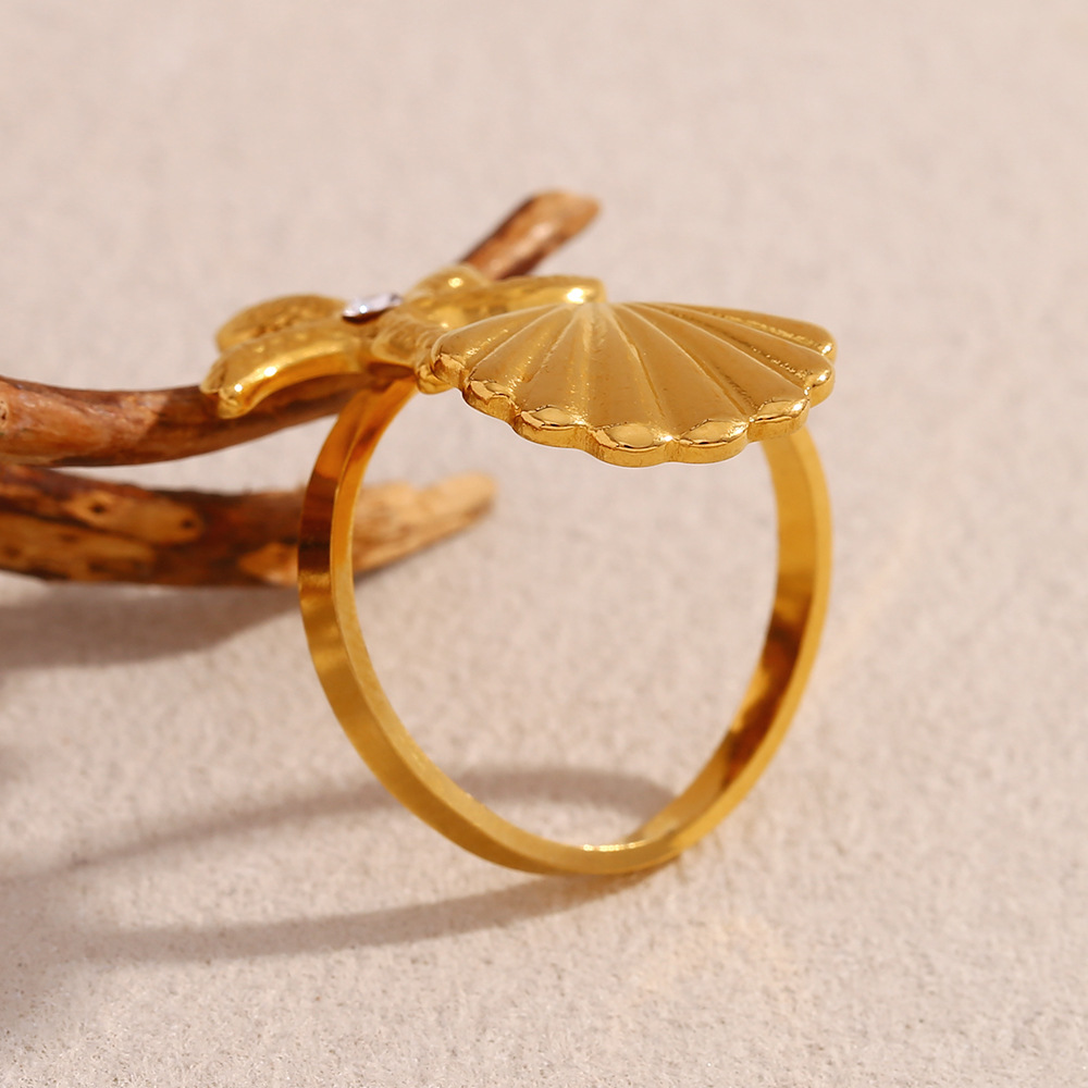 1 Stück Simple Series Vacation Turtle Edelstahl Goldfarben Strass verstellbare Damenringe h5Bild5