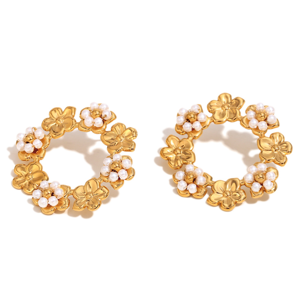 Sweet Colorful Flower Stainless Steel Women's Earrings h5Picture4